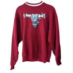 Vintage 90s Morning Sun Cat Stocking Bird Holiday Festive Sweater Size Medium